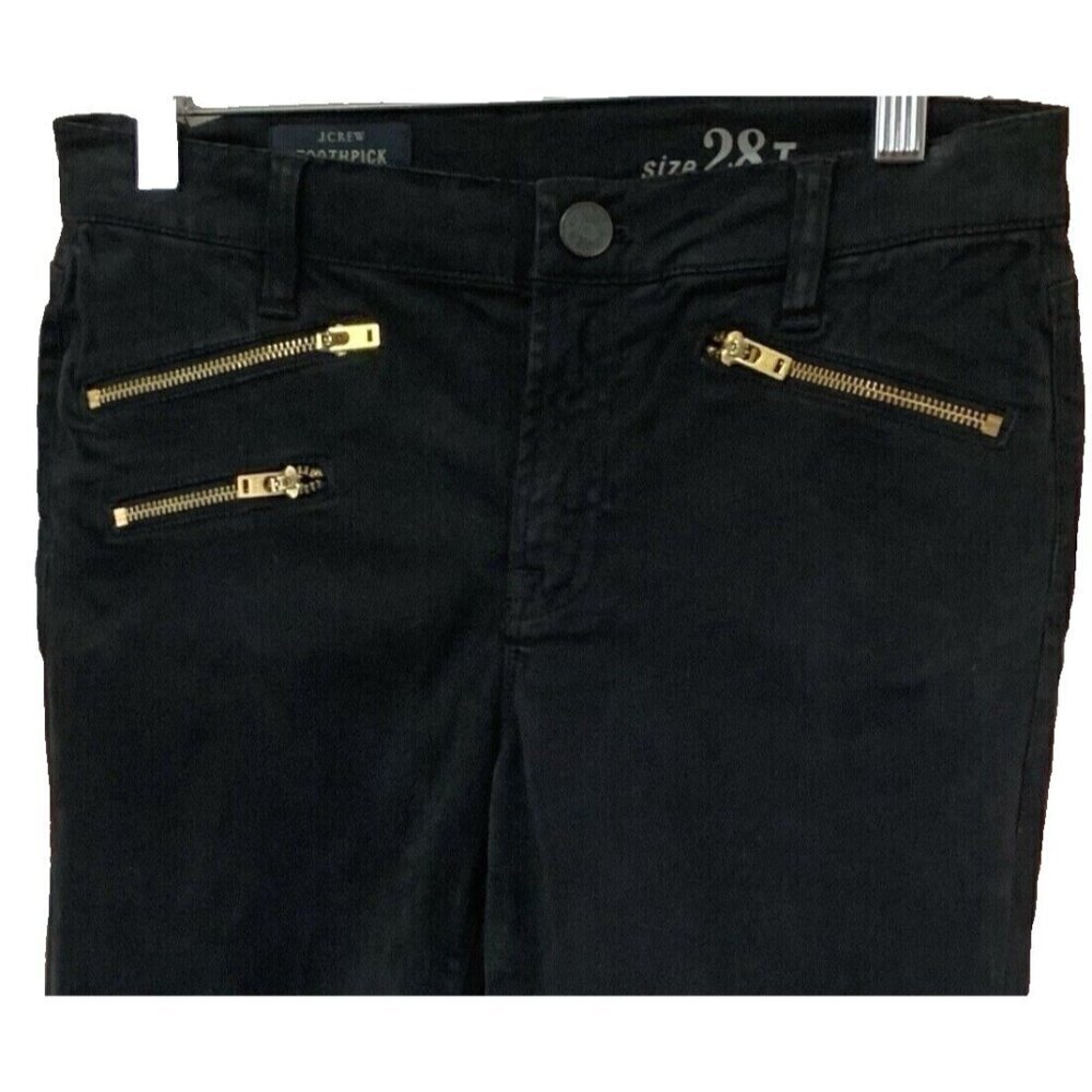 J Crew Toothpick Denim Women's 28 Black Moto Jeans Ankle Zip 30x28.5 - Picture 4 of 8